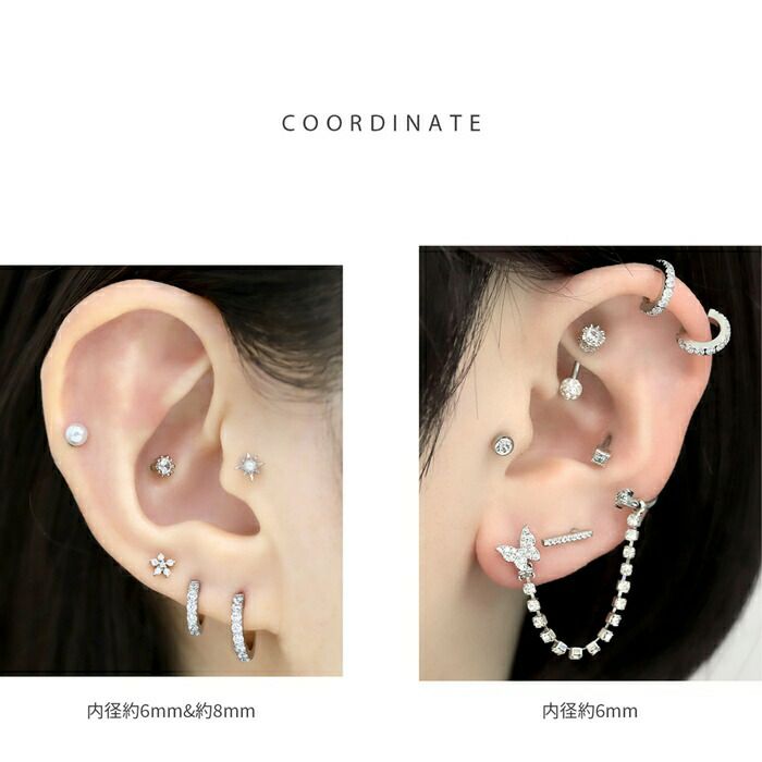 軟骨ピアス つけっぱなし ジュエル ジルコニア サージカルステンレス ビジュー フープピアス ワンタッチ ボディピアス