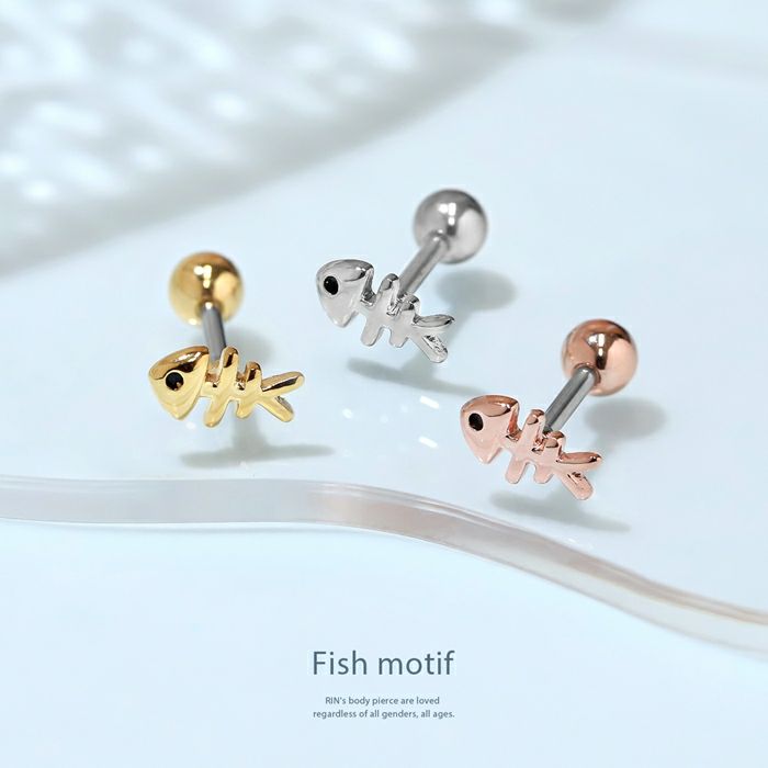 ボディピアス猫ネコねこ魚さかなの骨かわいい小さめジュエル軟骨ピアス専門店凛RIN通販激安ストレートバーベルピンクゴールド