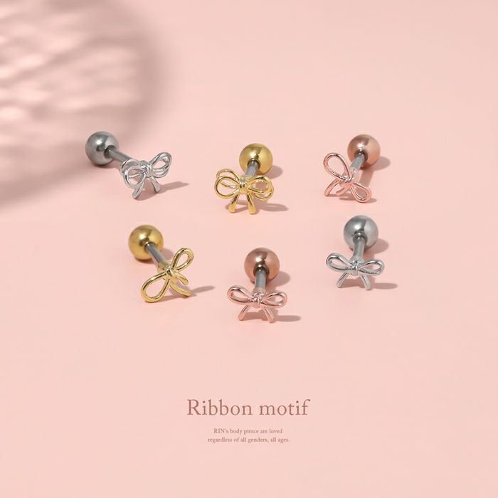 軟骨ピアス リボン 小さめ かわいい 華奢 シルバー ゴールド ピンク  ストレートバーベル ボディピアス