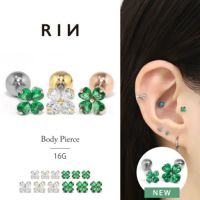 軟骨ピアス クローバー 四つ葉 ジュエル キュービックジルコニア ストレートバーベル ボディピアス