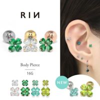 軟骨ピアス クローバー 四つ葉 ジュエル キュービックジルコニア ストレートバーベル ボディピアス