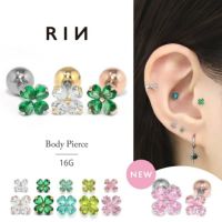 軟骨ピアス クローバー 四つ葉 ジュエル キュービックジルコニア ストレートバーベル ボディピアス
