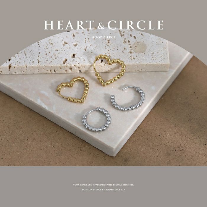 ピアス メタルボール ハート リング 金属アレルギー対応 フープ アクセサリー