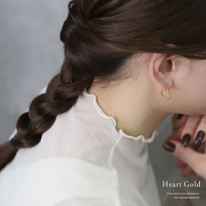 ピアス メタルボール ハート リング 金属アレルギー対応 フープ アクセサリー