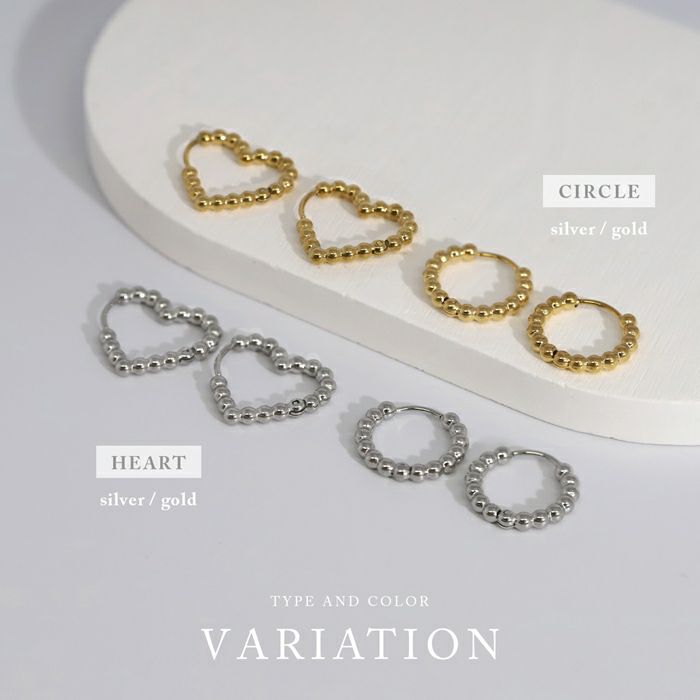 ピアス メタルボール ハート リング 金属アレルギー対応 フープ アクセサリー