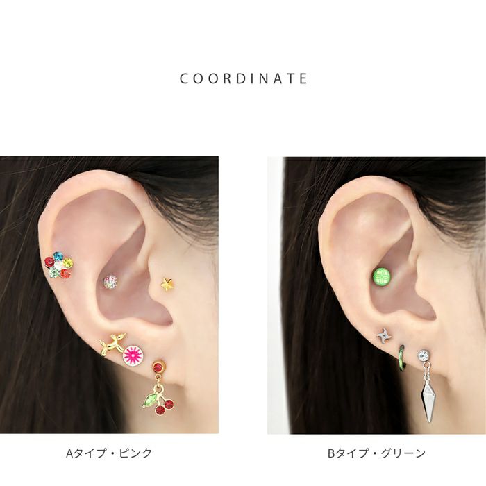 軟骨ピアス 昭和レトロ ポップ 幾何学模様 エモい ノスタルジー ストレートバーベル ボディピアス