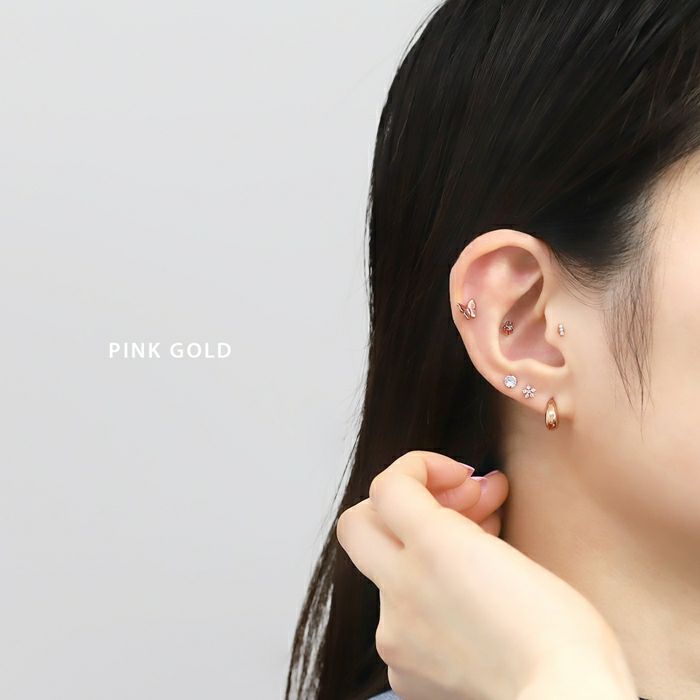 軟骨ピアス スクエア ストーン ジュエル CZ シルバー ゴールド ピンク  ストレートバーベル ボディピアス