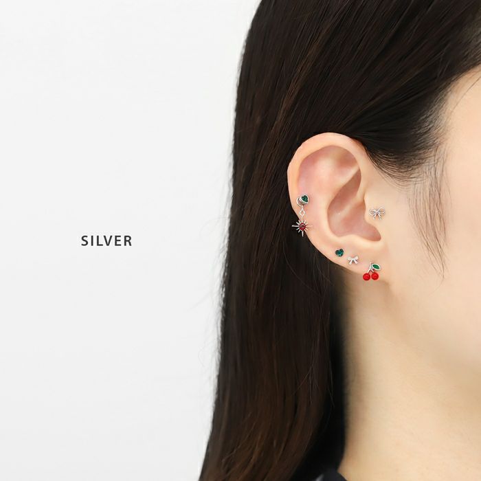 軟骨ピアス さくらんぼ チェリー 大人カワイイ カジュアル かわいいストレートバーベル ボディピアス