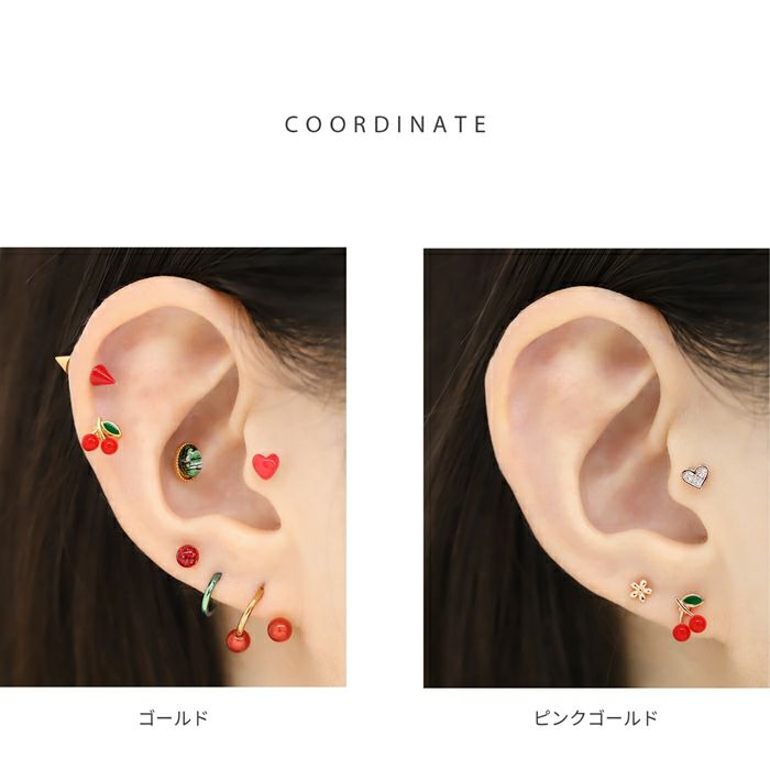軟骨ピアス さくらんぼ チェリー 大人カワイイ カジュアル かわいいストレートバーベル ボディピアス