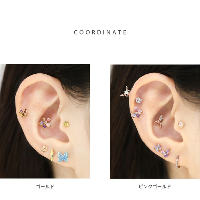 軟骨ピアス お花 ジュエル フラワー ビジュー きらきら カラフル かわいいストレートバーベル ボディピアス