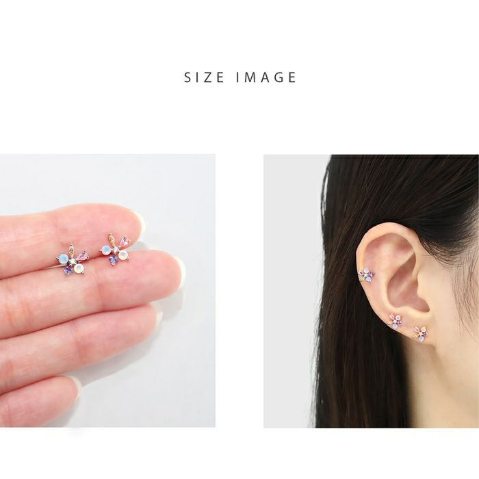 軟骨ピアス お花 ジュエル フラワー ビジュー きらきら カラフル かわいいストレートバーベル ボディピアス