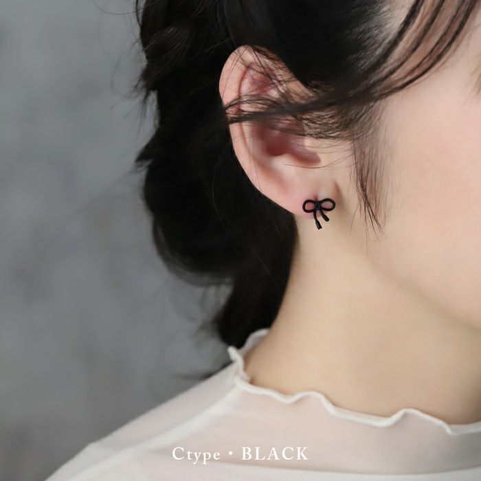 ピアス リボン かわいい バレエコア 韓国ファッション チタンポスト スタッド アクセサリー