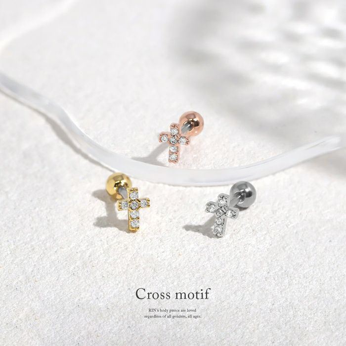 軟骨ピアス6ジュエル十字架クロスボディピアス専門店凛RIN小さめアクセサリーサージカルステンレスストレートバーベルきれいめ公式通販