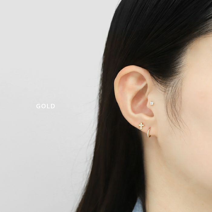 軟骨ピアス ジュエル 十字架　クロス　小さめ　サージカルステンレス　ストレートバーベル ボディピアス