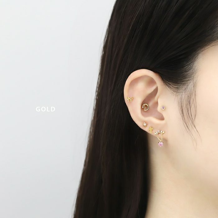 軟骨ピアス 羽 ハート 天使 チェーン 揺れる キュービックジルコニア ストレートバーベル ボディピアス