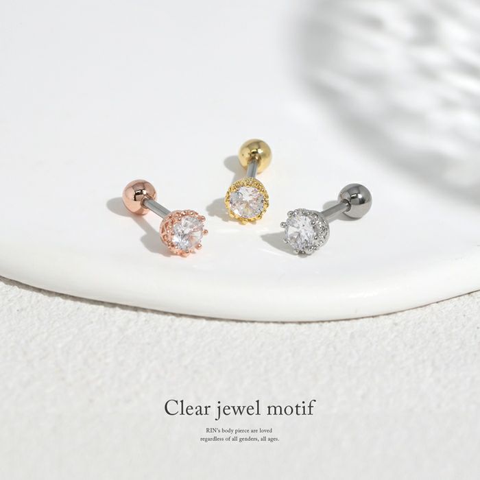 軟骨ピアス クラウンジュエル プリンセスカップ キュービックジルコニア 王冠 ストレートバーベル ボディピアス