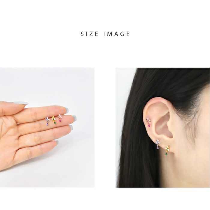 14kgf カラージルコニア×ダイヤプレートフープピアス/019057