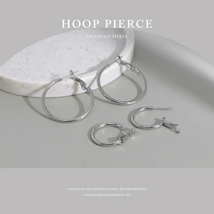 ピアス ステンレス フープ 大ぶり キャッチレス シンプル フープピアス アクセサリー