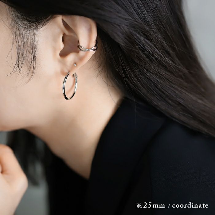 ピアス ステンレス フープ 大ぶり キャッチレス シンプル フープピアス アクセサリー