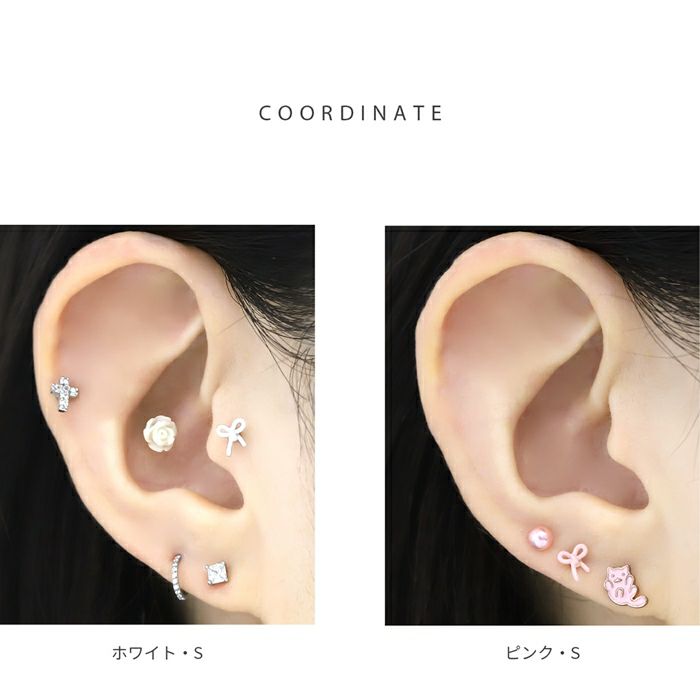 軟骨ピアス リボン 小さい 大きめ 華奢 2サイズ かわいい ストレートバーベル ボディピアス