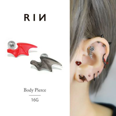 軟骨ピアス 16G デビル 悪魔 羽 翼 アクリル クール レッド