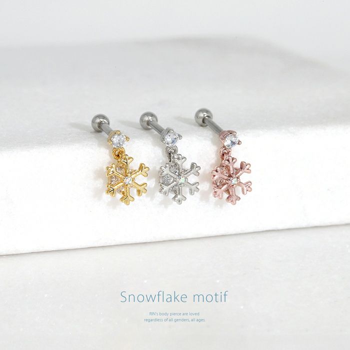 軟骨ピアス 16G 雪の結晶 スノーフレーク ジュエル チャーム付き